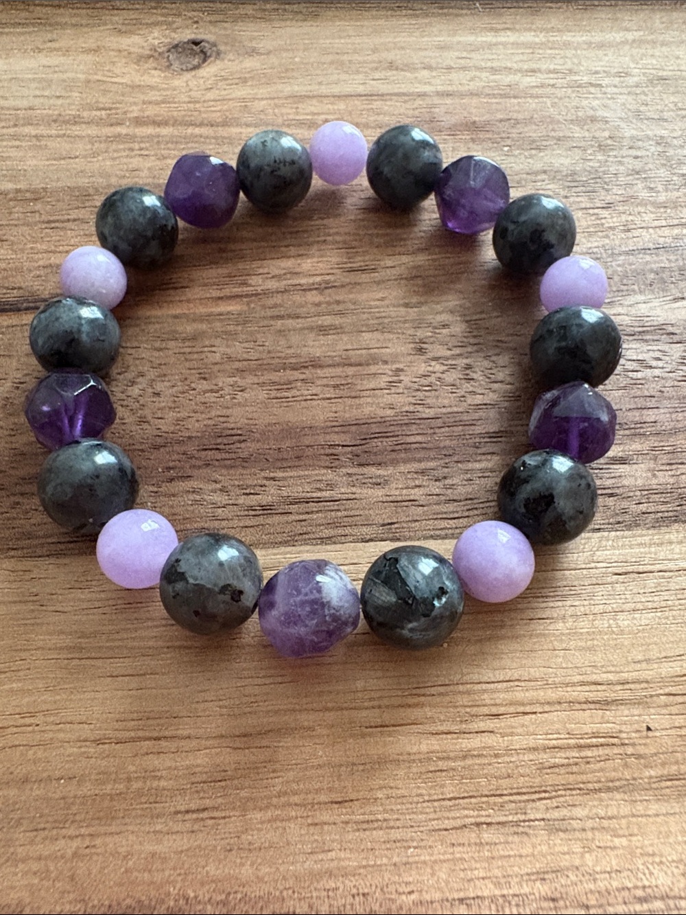 Handmade Beaded Stretch Bracelet w/ Amethyst, Labradorite, & Dyed Quartz